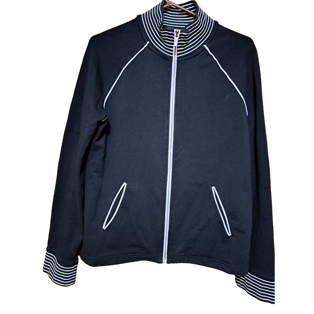 Jones New York Sport Womens Full Zip Sweatshirt Cardigan Jacket Black Size L